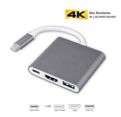 USB HUB tip C na HDMI kompatibilan 4 u 1 adapter s 2 USB 3.0 PD razdjelnika za punjenje za prijenosna računala MacBook Pro/Air/Huawei Mate