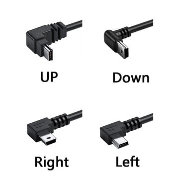 Мини USB кабел 5-пинов мъжки щепсел към женски жак Удължителен адаптер за данни Водещ кабел Прав ъгъл 90 градуса кабел 25 см