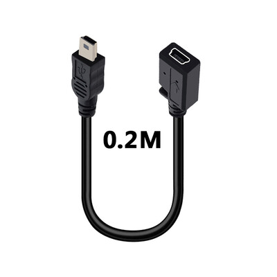 Mini USB kabelis 5 kontaktų vyriškas kištukas prie moteriško lizdo prailginimo duomenų adapterio laido kabelis stačiu kampu 90 laipsnių 25 cm laidas