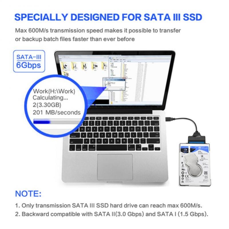 SATA-USB 3.0 / 2.0 kábel Akár 6 Gbps-ig 2,5 hüvelykes külső HDD SSD merevlemezhez SATA 3 22 tűs adapter USB 3.0 - Sata adapterek
