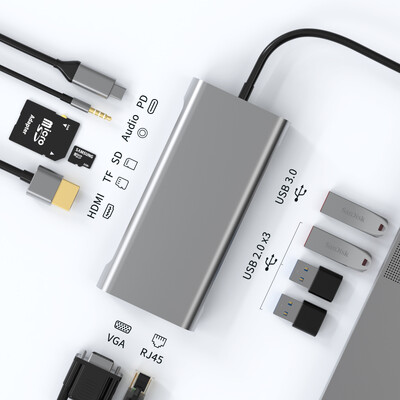 11-в-1 Type-C Hub към HDMI адаптер USB C Hub 4K Thunderbolt 3 TF SD Card Reader Slot PD за MacBook Air Pro M2 M1 Chip Hub