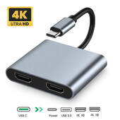 USB C 4 u 1 priključna stanica Type-C Thunderbolt3 na Dual HD 4K Isti zaslon USB 3.0 OTG PD Razdjelnik za brzo punjenje za prijenosna računala