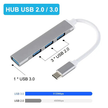 USB C ХЪБ USB 3.0 ХЪБ Тип C 4 порта Multi Splitter Adapter 5Gbps за PC Компютърни аксесоари Multiport HUB 4 USB 3.0 2.0 порта