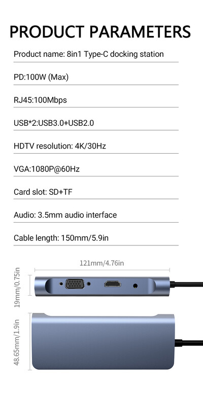 Gopala 9 v 1 USB C Hub so 100W PD, HDMI 4K, USB 3.0 2.0, VGA, čítačkou SD/TF kariet, dokovacou stanicou s 3,5 mm audio jackom