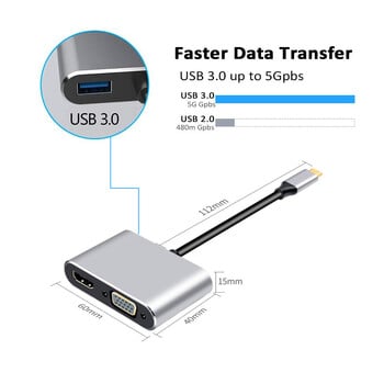 USB C Type c към HDMI-съвместим 4K адаптер VGA USB3.0 Аудио видео конвертор PD 87W Бързо зарядно за Macbook pro Samsung s9 s10