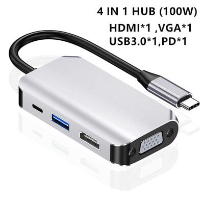 C tipa USB C uz HDMI saderīgs 4K adapteris VGA USB3.0 Audio video pārveidotājs PD 87W Ātrais lādētājs Macbook pro Samsung s9 s10