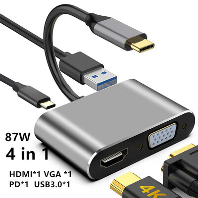 C tipa USB C uz HDMI saderīgs 4K adapteris VGA USB3.0 Audio video pārveidotājs PD 87W Ātrais lādētājs Macbook pro Samsung s9 s10