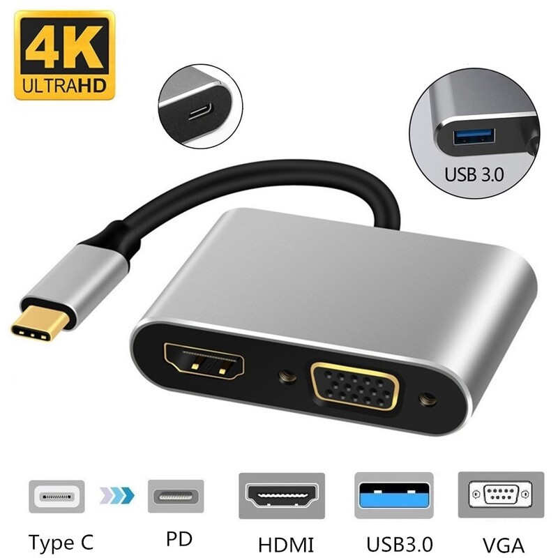 C tipa USB C uz HDMI saderīgs 4K adapteris VGA USB3.0 Audio video pārveidotājs PD 87W Ātrais lādētājs Macbook pro Samsung s9 s10