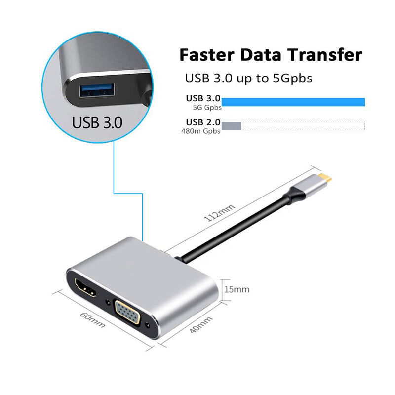 C tipa USB C uz HDMI saderīgs 4K adapteris VGA USB3.0 Audio video pārveidotājs PD 87W Ātrais lādētājs Macbook pro Samsung s9 s10