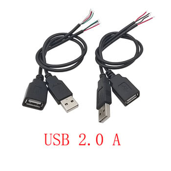 USB захранващ кабел 2/4-щифтов микро USB/USB 2.0 A/тип C мъжки и женски конектор за проводник Направи си сам удължителен кабел за зареждане на данни 30CM