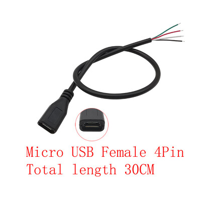 USB barošanas avota kabelis 2/4 kontaktu Micro USB/USB 2.0 A/C tipa vīrišķais kontaktdakšas vadu savienotājs DIY datu uzlādes pagarinātāja kabelis 30cm