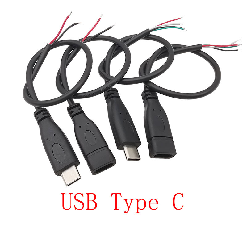 USB barošanas avota kabelis 2/4 kontaktu Micro USB/USB 2.0 A/C tipa vīrišķais kontaktdakšas vadu savienotājs DIY datu uzlādes pagarinātāja kabelis 30cm
