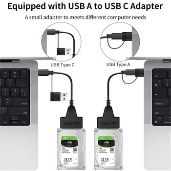 SATA към USB 3.0/Type-C/2 в 1 USB3.0 Type-C кабел до 6 Gbps за 2,5-инчов външен HDD SSD твърд диск SATA 3 22-пинов адаптер