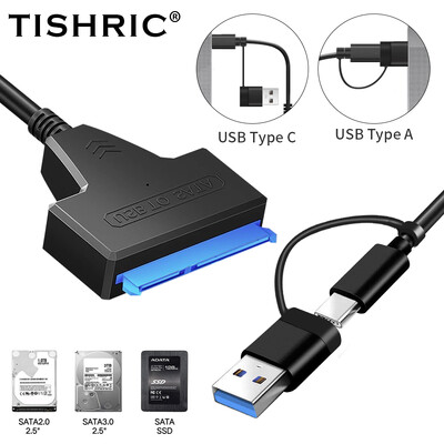 Cablu SATA la USB 3.0/Type-C/2 în 1 USB3.0 Type-C Până la 6 Gbps pentru hard disk extern HDD SSD de 2,5 inchi Adaptor SATA 3 cu 22 pini