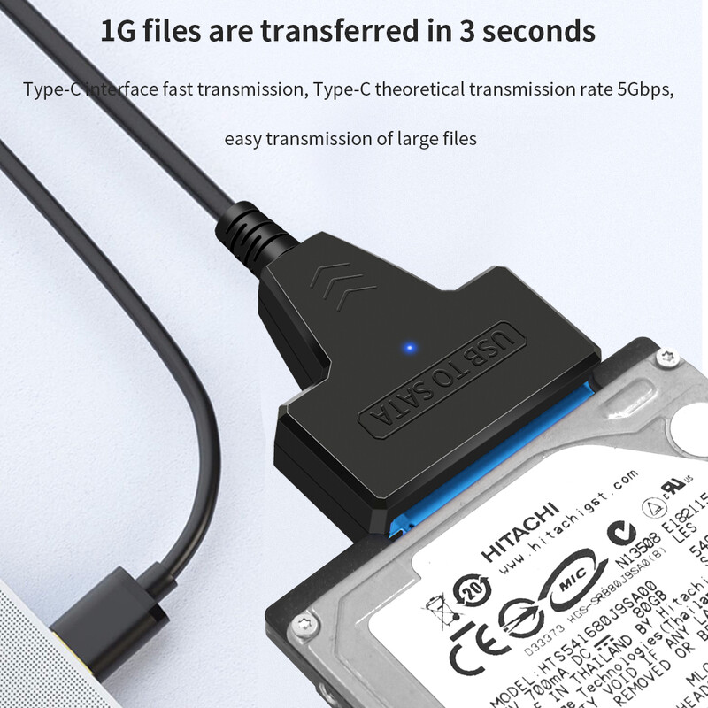 Kábel SATA na USB 3.0/Type-C/2 v 1 USB 3.0 Type-C s rýchlosťou až 6 Gb/s pre 2,5-palcový externý HDD SSD pevný disk, adaptér SATA 3 s 22-pinovým konektorom