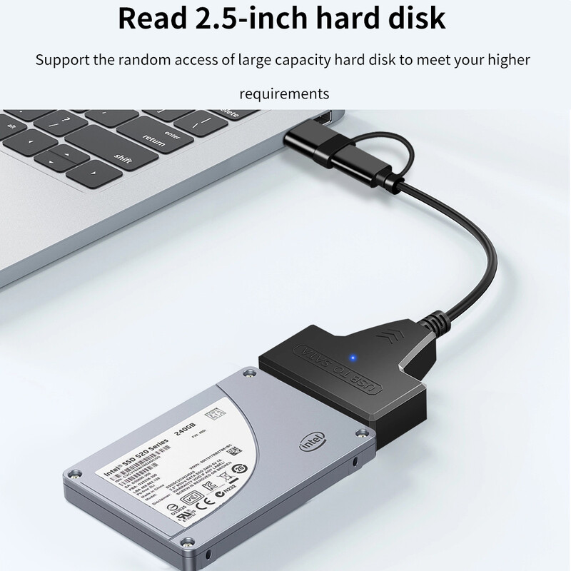 Kábel SATA na USB 3.0/Type-C/2 v 1 USB 3.0 Type-C s rýchlosťou až 6 Gb/s pre 2,5-palcový externý HDD SSD pevný disk, adaptér SATA 3 s 22-pinovým konektorom