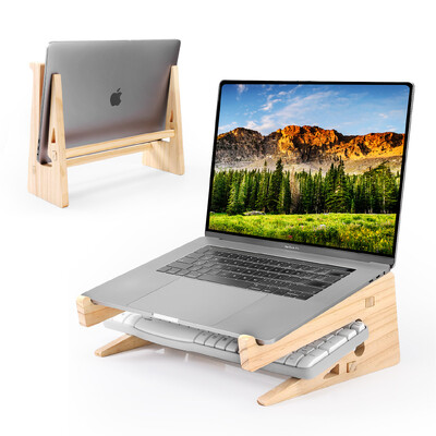 Koka klēpjdatora statīvs priekš MacBook Pro Universālie datora statīvi rakstāmgaldam Vertikāls klēpjdatora turētājs Koka klēpjdatora stāvvads priekš MacBook Air