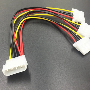 4-пинови IDE захранващи кабели HY1578 4-пинов Molex мъжки към 3-портов Molex IDE женски захранващ сплитер, адаптерен кабел