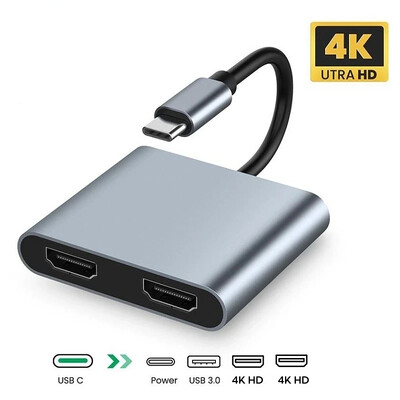 Stație de andocare USB C 4în1 pentru laptop Thunderbolt3/4 Type-C la ecran dublu HD Convertor USB 3.0 OTG cu hub splitter de încărcare PD