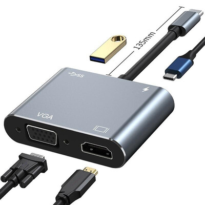Stație de andocare USB C 4în1 pentru laptop Thunderbolt3/4 Type-C la ecran dublu HD Convertor USB 3.0 OTG cu hub splitter de încărcare PD
