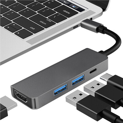 USB C centrmezgls 4 C tipa pieslēgvietas ar HDMI saderīgu USB 3.0 sadalītāja adapteris MacBook Pro iPad Pro Samsung Galaxy Note 10 S10 USB centrmezglam