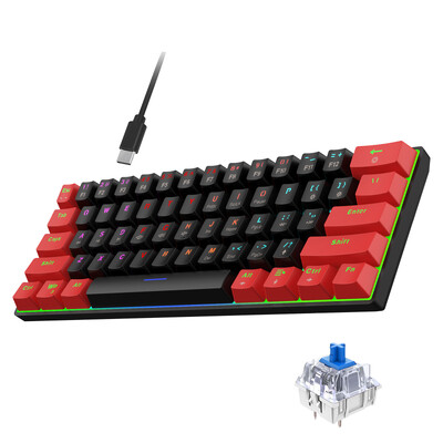 HXSJ V900 Механична клавиатура USB Mini 61-клавишна игрална клавиатура Син превключвател RGB подсветка Кабелна геймърска клавиатура за компютър PC