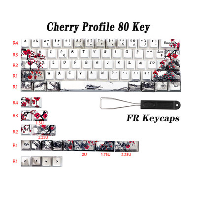 Nemecké, francúzske, španielske, ISO Dye Sub klávesy, Plum Blossom 80 klávesov, čerešňový profil, klávesy pre QWERTZ AZERTY 61 64 67 68 klávesov