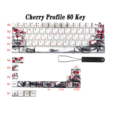 Nemecké, francúzske, španielske, ISO Dye Sub klávesy, Plum Blossom 80 klávesov, čerešňový profil, klávesy pre QWERTZ AZERTY 61 64 67 68 klávesov
