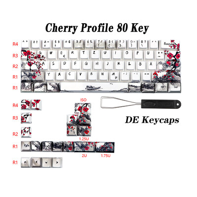 Nemecké, francúzske, španielske, ISO Dye Sub klávesy, Plum Blossom 80 klávesov, čerešňový profil, klávesy pre QWERTZ AZERTY 61 64 67 68 klávesov