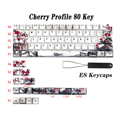 Nemecké, francúzske, španielske, ISO Dye Sub klávesy, Plum Blossom 80 klávesov, čerešňový profil, klávesy pre QWERTZ AZERTY 61 64 67 68 klávesov