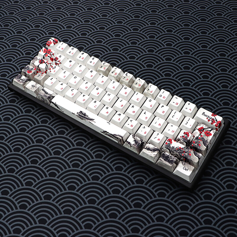 Nemecké, francúzske, španielske, ISO Dye Sub klávesy, Plum Blossom 80 klávesov, čerešňový profil, klávesy pre QWERTZ AZERTY 61 64 67 68 klávesov