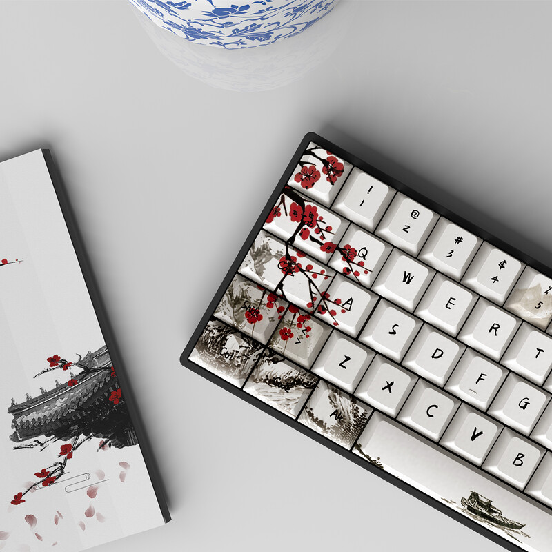 Nemecké, francúzske, španielske, ISO Dye Sub klávesy, Plum Blossom 80 klávesov, čerešňový profil, klávesy pre QWERTZ AZERTY 61 64 67 68 klávesov