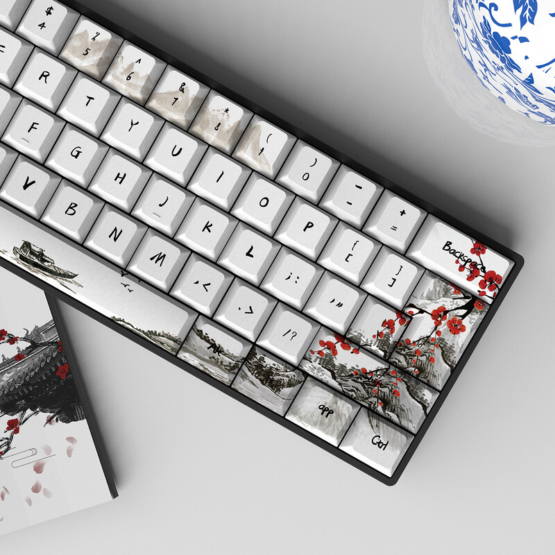 Nemecké, francúzske, španielske, ISO Dye Sub klávesy, Plum Blossom 80 klávesov, čerešňový profil, klávesy pre QWERTZ AZERTY 61 64 67 68 klávesov