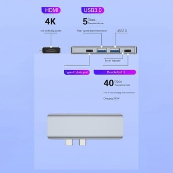 USB Type C Hub към -съвместим с MST 4K USB C HUB докинг станция, подходящ за Pro Air Apple компютърен адаптер