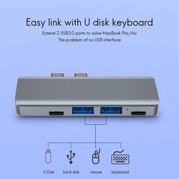 USB Type C Hub към -съвместим с MST 4K USB C HUB докинг станция, подходящ за Pro Air Apple компютърен адаптер