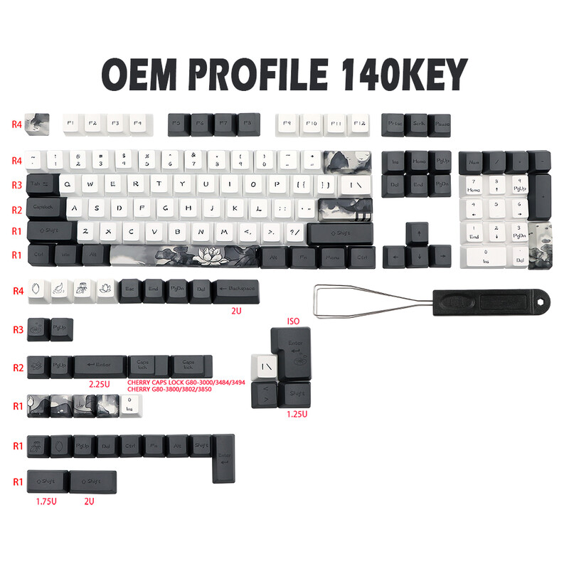 GMK-KEY Keycap cu flori de lotus cu cerneală sublimare vopsea pentru comutatoare MX dz60 RK61 Anne gk61 DZ60 GK64 68 980 108 ISO Keycap