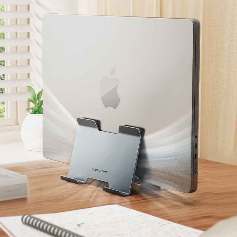 CABLETIME Vertikāls klēpjdatora statīva gravitācijas turētājs Alumīnija sakausējuma statīvs Neslīdošs piezīmjdatora atbalsts MacBook Pro Air iphone turētājam