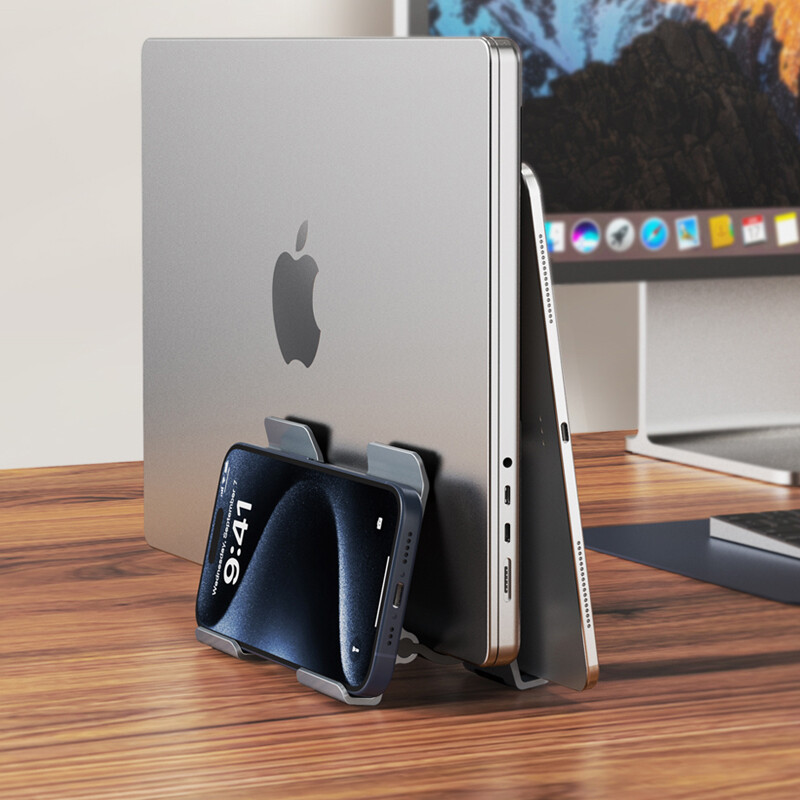 CABLETIME Vertikāls klēpjdatora statīva gravitācijas turētājs Alumīnija sakausējuma statīvs Neslīdošs piezīmjdatora atbalsts MacBook Pro Air iphone turētājam
