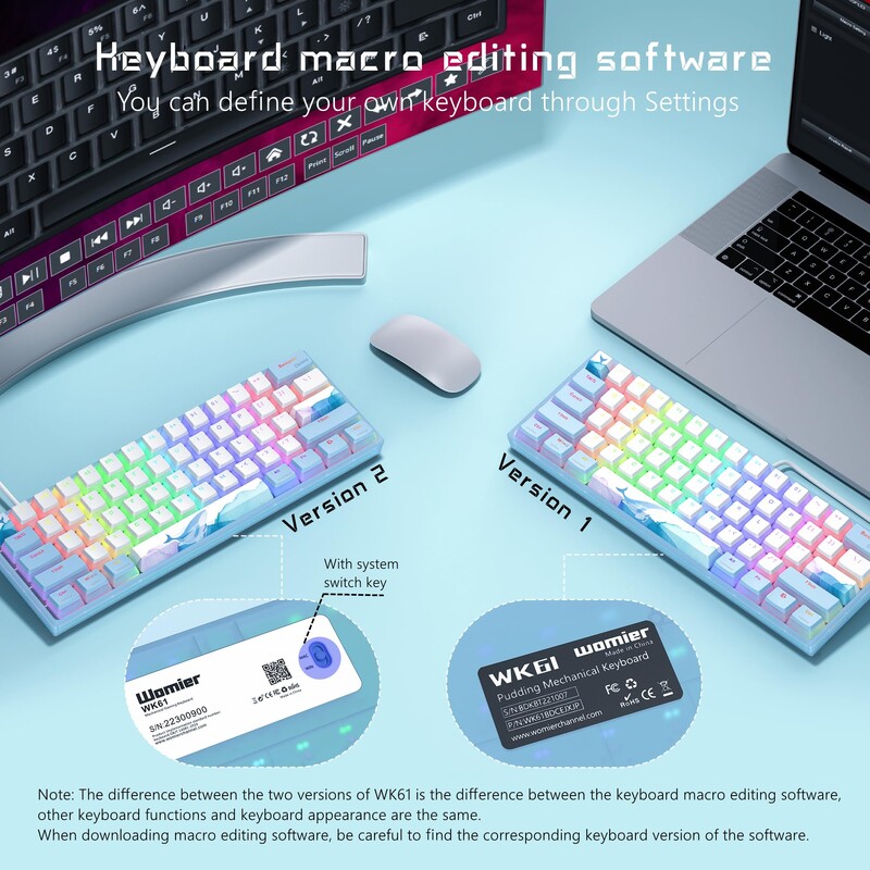 WOMIRE WK61 Tastatură mecanică cu fir RGB interschimbabilă la cald, 60% tastatură Tastatură minimalistă personalizată pentru joc, laptop, computer
