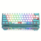 Herná mechanická klávesnica Womier WK61 s 60% výmenou za chodu, modrá klávesnica s RGB drôtovým pudingom, PBT krytkou, červenými prepínačmi