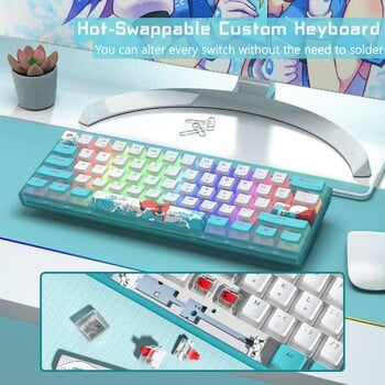 Womier WK61 60% геймърска механична клавиатура Гореща смяна Клавиатура Blue Sea RGB Wire Pudding PBT Keycap Червен превключвател Клавиатура