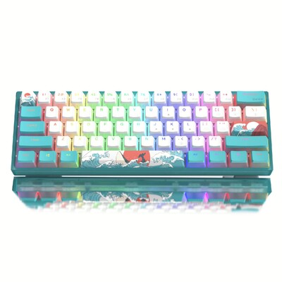 Womier WK61 60% геймърска механична клавиатура Гореща смяна Клавиатура Blue Sea RGB Wire Pudding PBT Keycap Червен превключвател Клавиатура