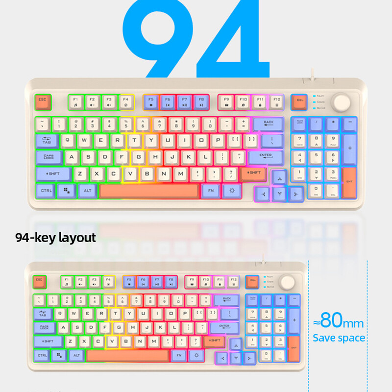 Herná klávesnica K82 RGB Light Mechanická klávesnica 94 klávesov Svetelná klávesnica s možnosťou výmeny kláves pre notebooky a stolné počítače