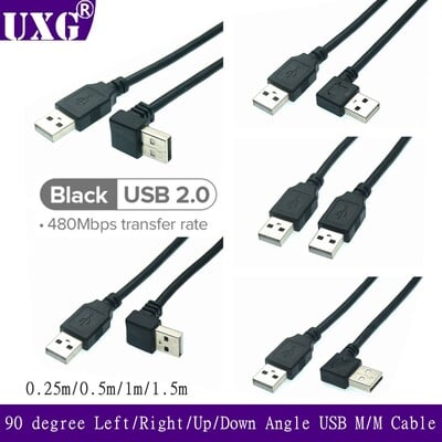 USB 2.0 A vīrs uz USB vīriņš 90 grādi pa kreisi pa labi uz augšu uz leju leņķis pagarinājuma adapteris uzlādes un datu kabeļa vads 25 cm 50 cm 1 m 1,5 m