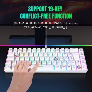 HXSJ Испанска клавиатура V200 Кабелна K68 RGB Streamer Мини игрална клавиатура 19-клавишна безконфликтна мембранна клавиатура Механично усещане