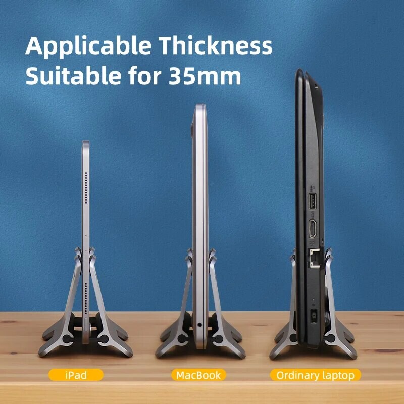 „Hagibis“ vertikalus nešiojamojo kompiuterio stovas darbalaukio gravitacijos laikiklis Aliuminis nešiojamojo kompiuterio dokas, taupantis vietą „MacBook“ / „Surface“ / HP / „Dell“ / „Chrome Book“