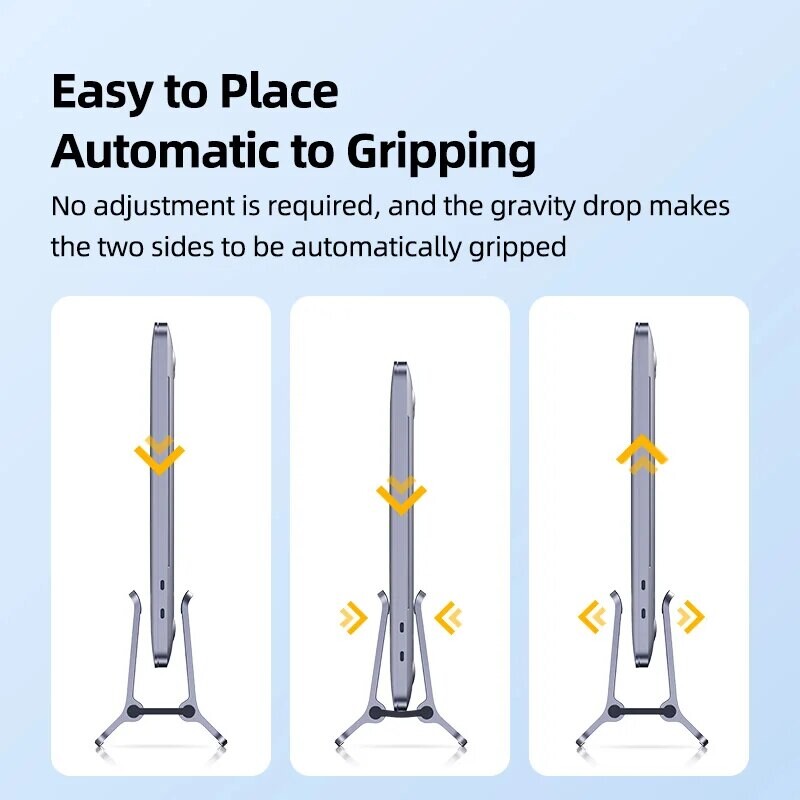 „Hagibis“ vertikalus nešiojamojo kompiuterio stovas darbalaukio gravitacijos laikiklis Aliuminis nešiojamojo kompiuterio dokas, taupantis vietą „MacBook“ / „Surface“ / HP / „Dell“ / „Chrome Book“