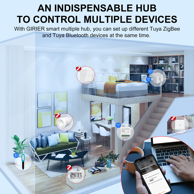 GIRIER Tuya ZigBee Gateway Hub Plug-in Tip Multi-mode ZigBee Bluetooth Gateway Bridge pentru automatizarea casei inteligente Lucru cu Alexa