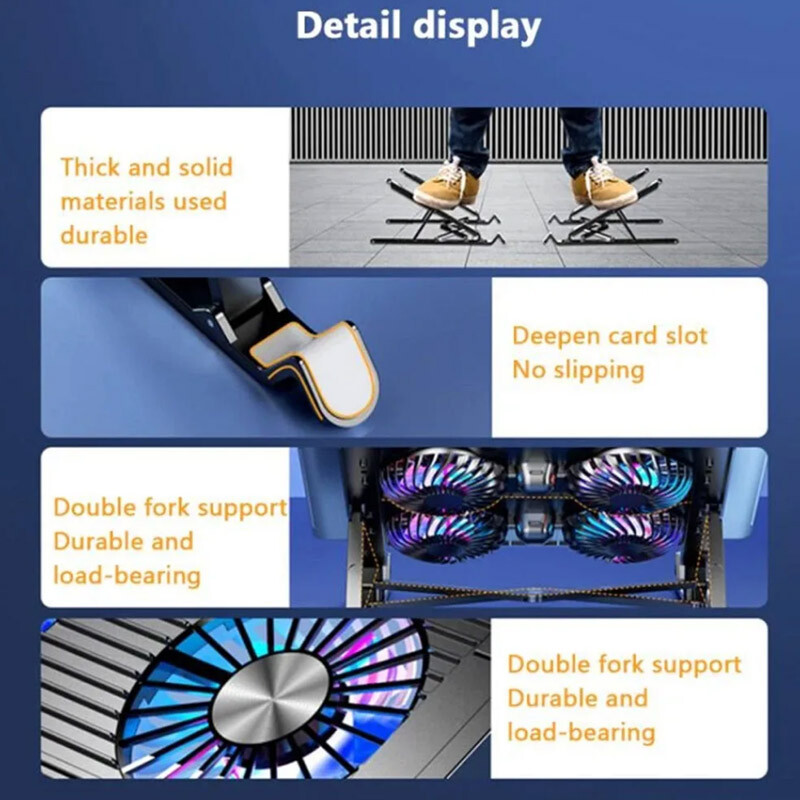 Naujas nešiojamojo kompiuterio aušintuvo pagrindo stovas Sulankstomas nešiojamojo kompiuterio aušinimo padėklas Nešiojamas reguliuojamas nešiojamojo kompiuterio stovas 13–17,3 colio su 4 ventiliatoriais