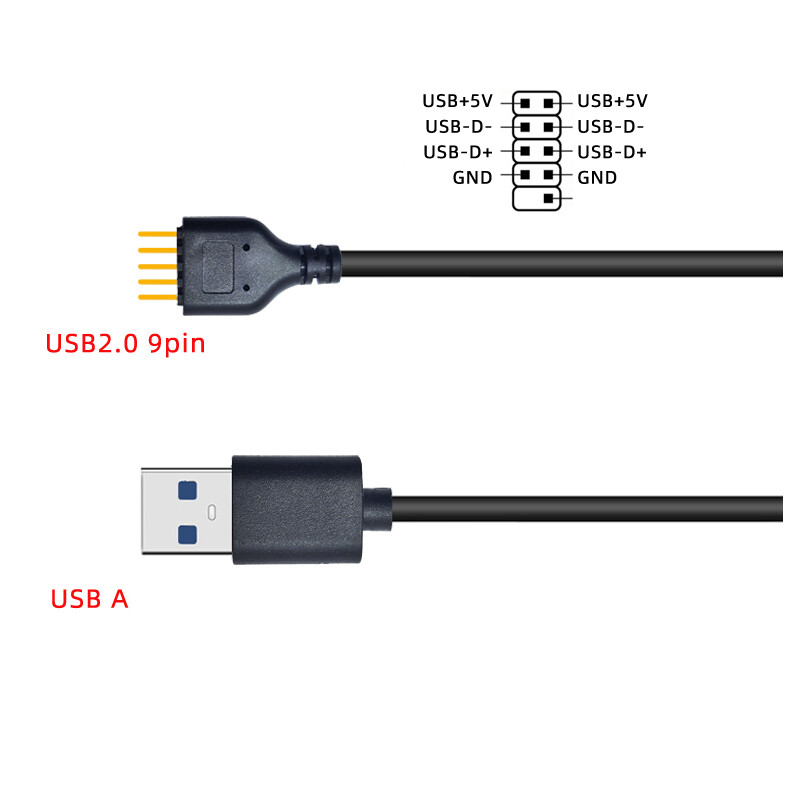 JAUNS USB savienotājs USB pagarinātāja kabelis no USB2.0 līdz 9 kontaktu savienotājam 9 kontaktu vīrs uz ārējo USB A vīrišķais datora galvenās plates iekšējais datu kabelis